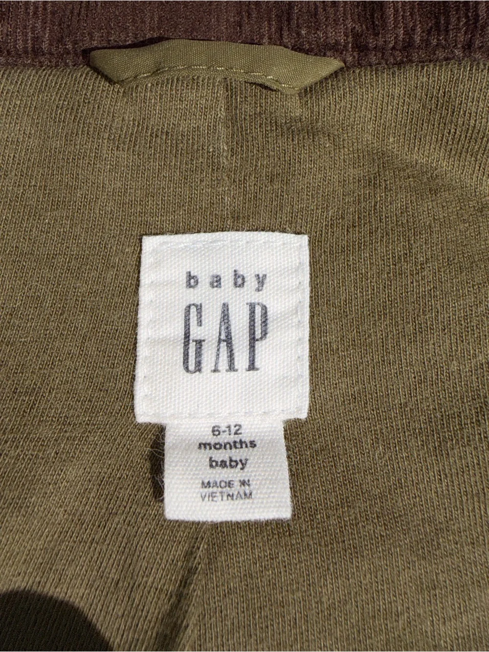 GAP Olive Green Quilted Puffer with Brown Corduroy Collar
